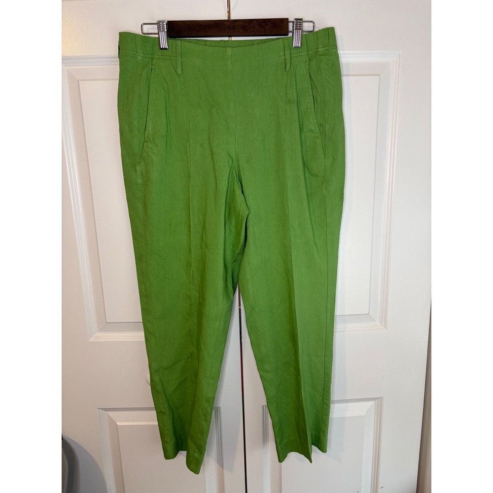 J.Jill Green Linen Stretch Pull On Straight Leg Pants Trousers Ankle Crop Medium